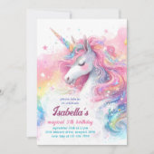 Invitation Aquarelle de licorne magique Rainbow Anniversaire (Devant)