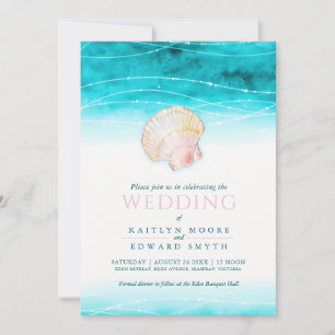 Invitation Aquarelle de l'océan Shell mariage aqua rose