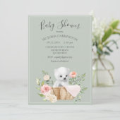 Invitation Aquarelle de l'ours polaire Sage Baby shower vert (Debout devant)