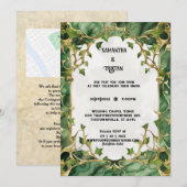 Invitation Aquarelle de marbre vert ivoire Trim élégant maria (Devant / Derrière)