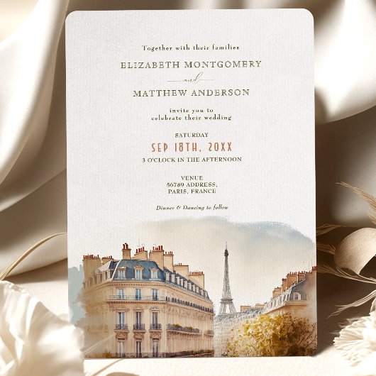 Invitation Aquarelle de mariage de destination Paris France
