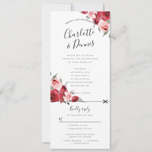 Invitation Aquarelle de mariage floral invite rsvp attaché (Devant)