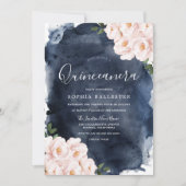 Invitation Aquarelle de marine Beau Blush Floral Quinceanera (Devant)