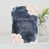 Invitation Aquarelle de marine Beau Blush Floral Quinceanera (Debout devant)