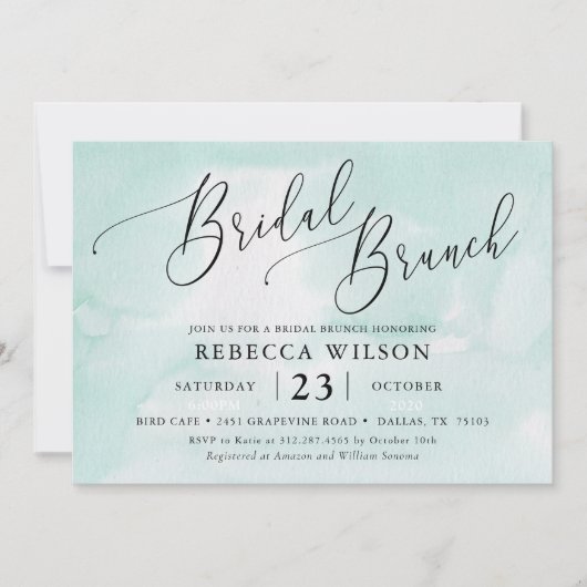 Invitation Aquarelle de menthe Rustic Bridal Brunch Invitatio (Devant)