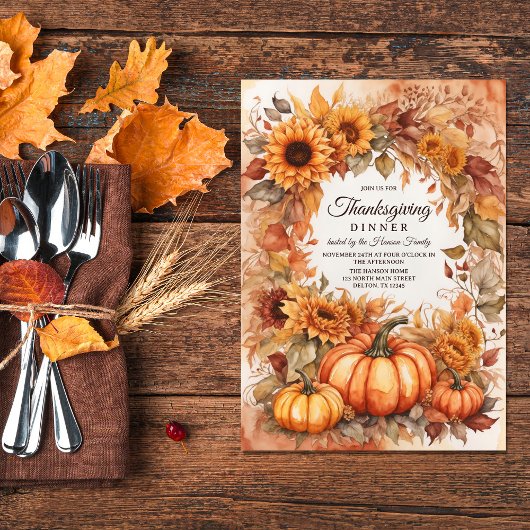 Invitation Aquarelle de moisson Splendor Thanksgiving