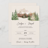 Invitation Aquarelle de montagne Mariage de pin (Devant / Derrière)