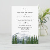 Invitation Aquarelle de montagne Mariage de pin rustique (Debout devant)