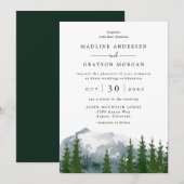 Invitation Aquarelle de montagne Mariage de pin rustique (Devant / Derrière)
