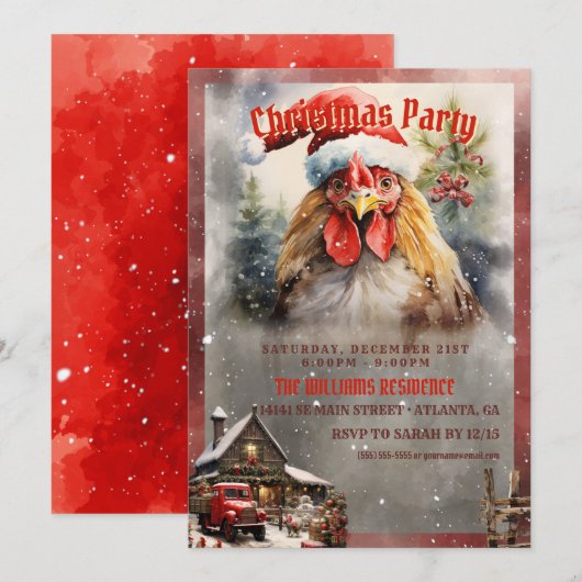 Invitation Aquarelle de Noël (Devant / Derrière)