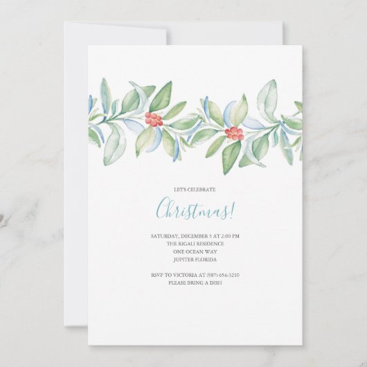 Invitation aquarelle de Noël botanique (Devant)