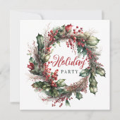 Invitation Aquarelle de Noël couronne rouge vert floral (Devant)