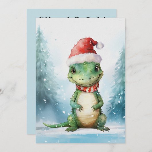 Invitation Aquarelle de Noël d'hiver de l'Alligator (Devant / Derrière)
