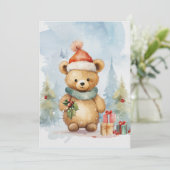 Invitation Aquarelle de Noël d'hiver de l'ours mignon (Debout devant)