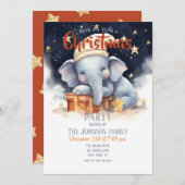 Invitation Aquarelle de Noël Eléphant (Devant / Derrière)