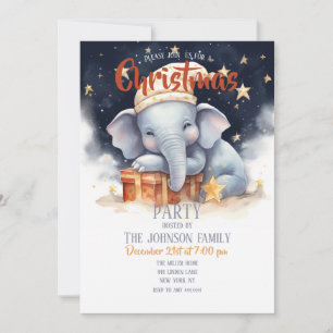 Invitation Aquarelle de Noël Eléphant