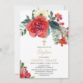 Invitation Aquarelle de Noël fleuri élégant baptême (Devant)