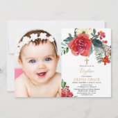 Invitation Aquarelle de Noël floral élégant photo baptême (Devant)