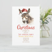 Invitation Aquarelle de Noël mignonne âne (Debout devant)