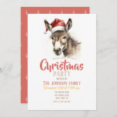 Invitation Aquarelle de Noël mignonne âne (Devant / Derrière)