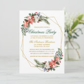 Invitation Aquarelle de Noël Poinsettia Gold Green (Debout devant)