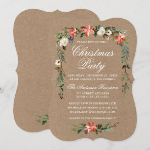 Invitation Aquarelle de Noël Poinsettia Kraft