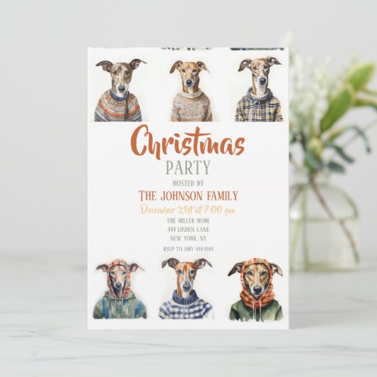 Invitation Aquarelle de Noël Whippet (Debout devant)