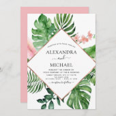 Invitation Aquarelle de palme tropicale Mariage géométrique (Devant / Derrière)
