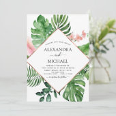 Invitation Aquarelle de palme tropicale Mariage géométrique (Debout devant)