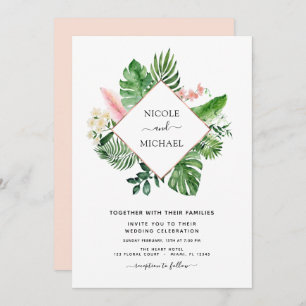 Invitation Aquarelle de palme tropicale Mariage géométrique