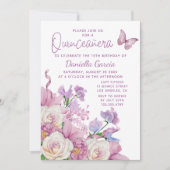 Invitation Aquarelle de papillon pourpre Quinceañera (Devant)
