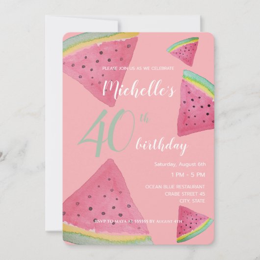 Invitation Aquarelle de pastèque peinte à la main (Devant)