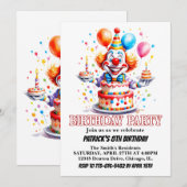 Invitation Aquarelle de petit clown joyeux fête d'anniversair (Devant / Derrière)