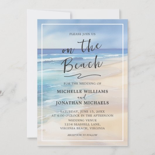 Invitation Aquarelle de plage branchée Océan Mariage d'été (Devant)
