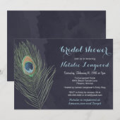 Invitation Aquarelle de plumes de paon Bébé ou Fête de l'mari (Devant / Derrière)