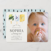 Invitation Aquarelle de Popsicle de Fruit 1er anniversaire Ph (Devant / Derrière)