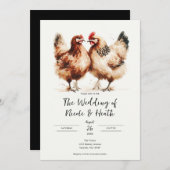 Invitation Aquarelle de poulet Brown Mariage rustique (Devant / Derrière)
