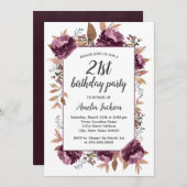 Invitation Aquarelle de pourpre en fleur 21e anniversaire Inv (Devant / Derrière)