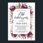 Invitation Aquarelle de pourpre en fleur 21e anniversaire Inv<br><div class="desc">Plus joli Floral Aquarelle moderne Invitations d'anniversaire dans le Little Bayleigh Store!</div>