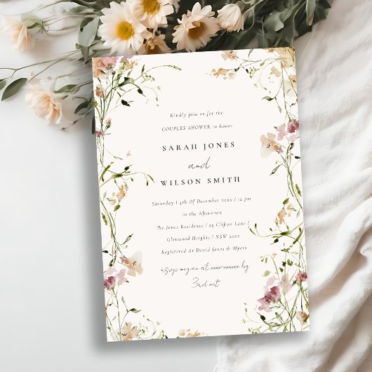 Invitation Aquarelle de prairie molle Couples Floral Douche C