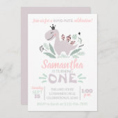 Invitation Aquarelle de première fille Dinosaure pourpre (Devant / Derrière)