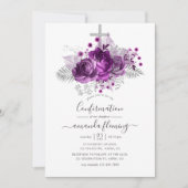 Invitation Aquarelle de prune et d'argent Confirmation floral (Devant)
