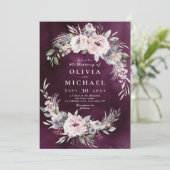 Invitation Aquarelle de prune et mariage boho rose pâle (Debout devant)