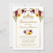 Invitation Aquarelle de Quinceanera Mixte Or Floral (Devant)