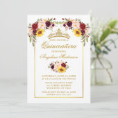 Invitation Aquarelle de Quinceanera Mixte Or Floral (Debout devant)