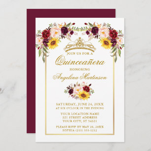Invitation Aquarelle de Quinceanera Mixte Or Floral