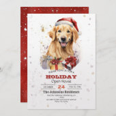 Invitation Aquarelle de récupération d'or de Noël (Devant / Derrière)