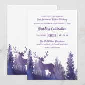 Invitation Aquarelle de rennes pourpre | Mariage d'hiver (Devant / Derrière)