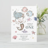 Invitation Aquarelle de sirène 1er anniversaire Fête Invitati (Debout devant)