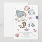 Invitation Aquarelle de sirène 1er anniversaire Fête Invitati (Devant / Derrière)